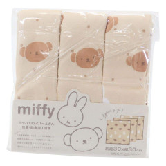 Japan Miffy Kitchen Dishcloth Set of 3 - Boris Bear / Light Brown