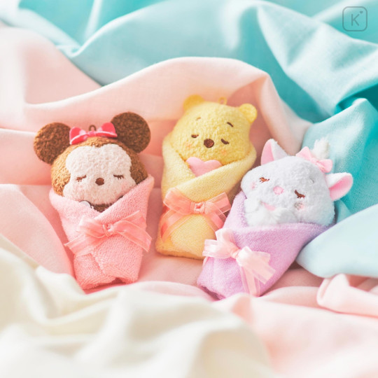 Japan Disney Store Fluffy Plush Keychain - Pooh : Baby Swaddles Okurumi - 3