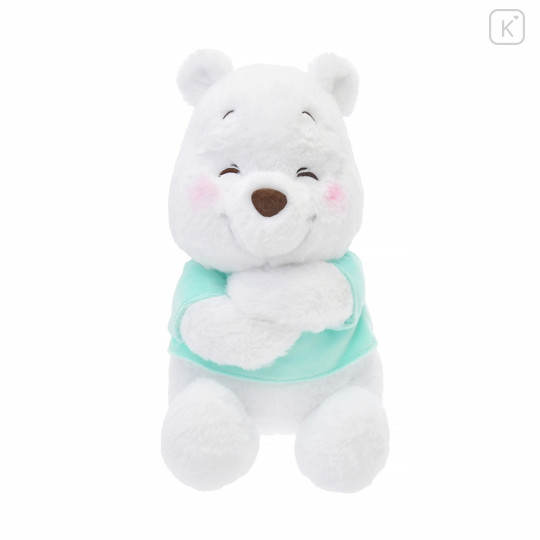 Japan Disney Store Fluffy Plush Keychain - Pooh / White Pooh Hug - 1