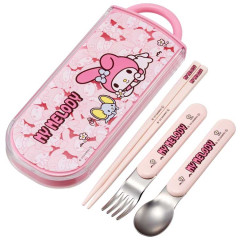 Japan Sanrio Bento Lunch Cutlery Set Spoon Fork Chopstick - My Melody / Pink Flower Field