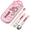 Japan Sanrio Lunch Trio Cutlery Set - My Melody / Pink Flower Field - 1