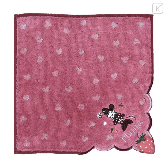 Japan Disney Store Towel Handkerchief - Minnie Mouse : Love Strawberry - 1