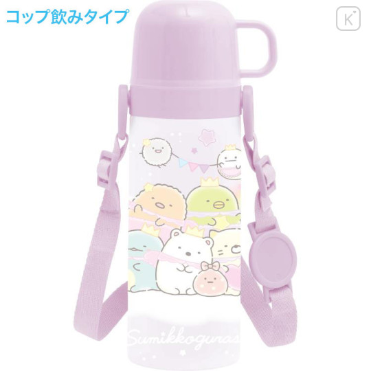 Japan San-X Kids One-Touch Water Bottle With Strap Cup 470ml - Sumikko Gurashi - 2