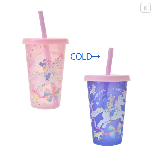Japan Disney Store Clear Tumbler - Minnie Mouse / Changing Rainbow Unicorn / Cold Drink - 1