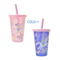 Japan Disney Store Clear Tumbler - Minnie Mouse / Changing Rainbow Unicorn / Cold Drink - 1