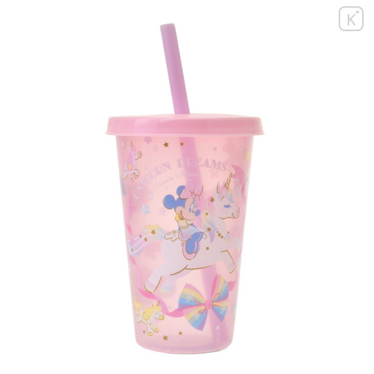 Japan Disney Store Clear Tumbler - Minnie Mouse / Changing Rainbow Unicorn / Cold Drink - 2