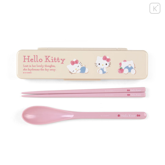 Japan Sanrio Original Chopsticks 18cm & Spoon with Case - Hello Kitty - 1