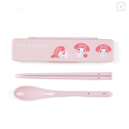 Japan Sanrio Original Chopsticks 18cm & Spoon with Case - My Melody - 1
