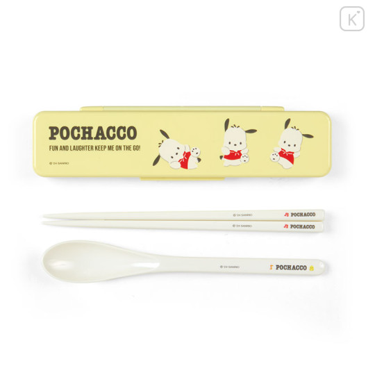 Japan Sanrio Original Chopsticks 18cm & Spoon with Case - Pochacco - 1