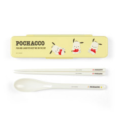 Japan Sanrio Original Chopsticks 18cm & Spoon with Case - Pochacco