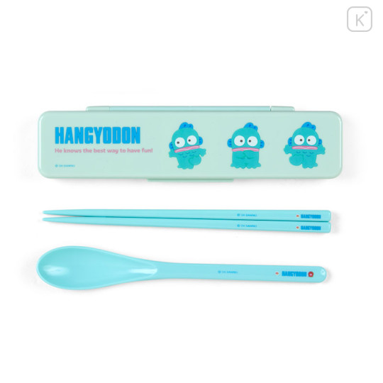 Japan Sanrio Original Chopsticks 18cm & Spoon with Case - Hangyodon - 1