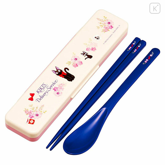 Japan Ghibli Chopsticks 18cm & Spoon with Case - Kiki's Delivery Service / Flora Navy White - 1