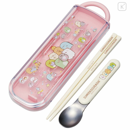Japan San-X Chopsticks 16.5cm & Spoon with Case - Sumikko Gurashi / New Friend - 1