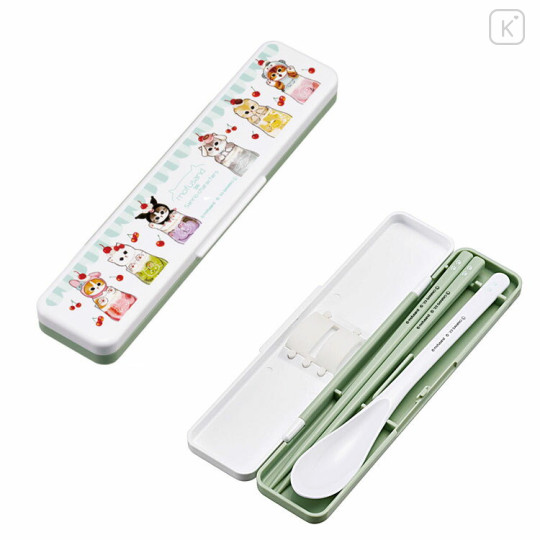 Japan Mofusand × Sanrio Chopsticks 18cm & Spoon with Case - Cat & Characters - 2