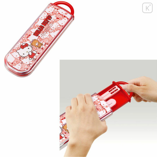 Japan Sanrio Chopsticks 16.5cm & Spoon with Case - Hello Kitty / Bear - 2