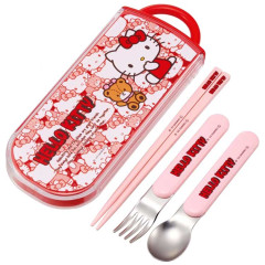 Japan Sanrio Chopsticks 16.5cm & Spoon & Fork with Case - Hello Kitty / Bear
