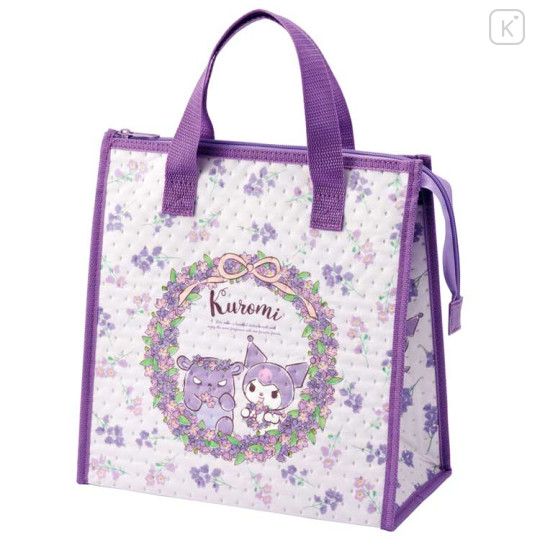 Japan Sanrio Insulated Cooler Lunch Bag - Kuromi / Purple Flora - 1