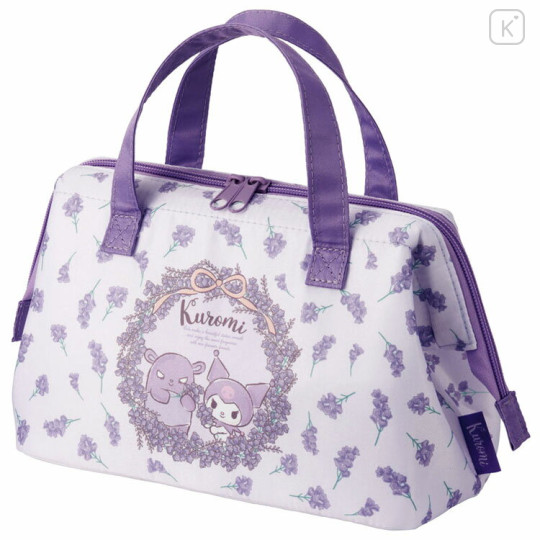 Japan Sanrio Insulated Cooler Lunch Bag - Kuromi / Purple Flora B - 1