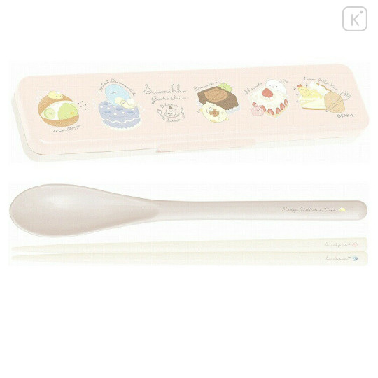 Japan San-X Chopsticks 18cm & Spoon with Case - Sumikko Gurashi / Dessert - 1