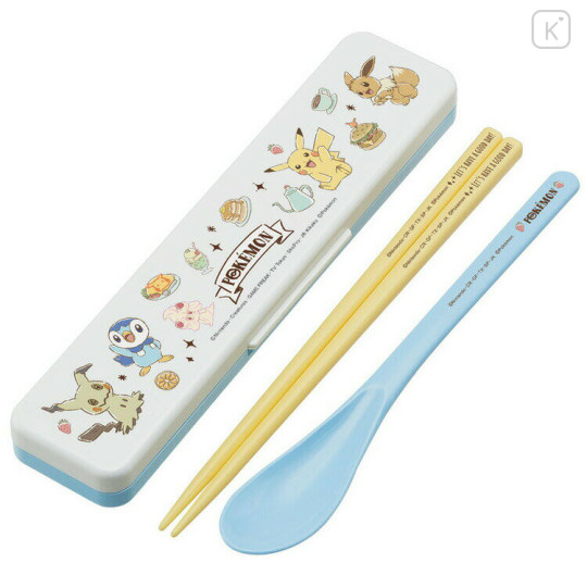 Japan Pokemon Chopsticks 18cm & Spoon with Case - Blue & Yellow - 1