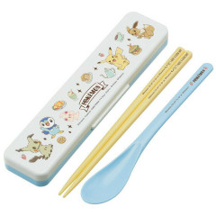 Japan Pokemon Chopsticks 18cm & Spoon with Case - Blue & Yellow