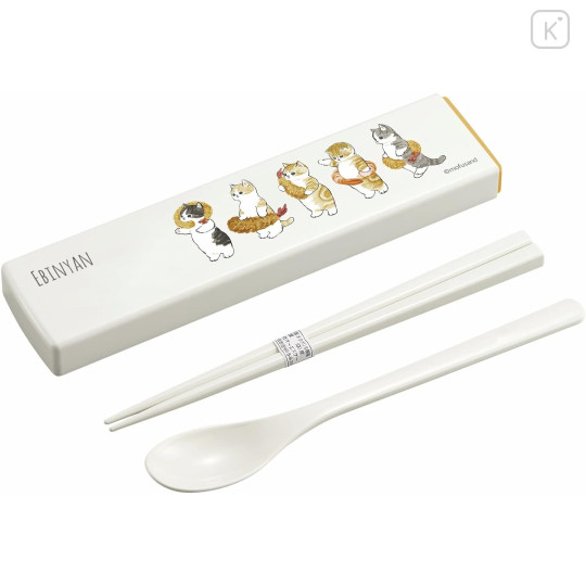 Japan Mofusand Chopsticks 18cm & Spoon with Case - Cat / Fried Shrimp Tail - 1