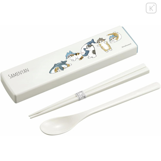 Japan Mofusand Chopsticks 18cm & Spoon with Case - Cat / Shark - 1