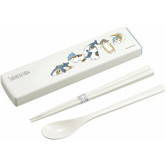 Japan Mofusand Chopsticks 18cm & Spoon with Case - Cat / Shark