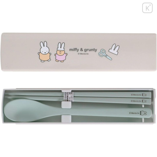 Japan Miffy Chopsticks 18cm & Spoon with Case - Miffy & Grunty - 1