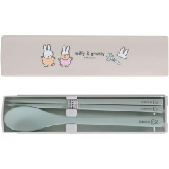 Japan Miffy Chopsticks 18cm & Spoon with Case - Miffy & Grunty