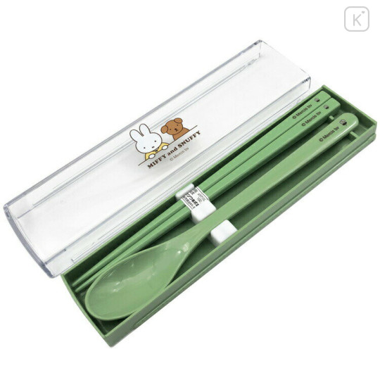 Japan Miffy Chopsticks 18cm & Spoon with Case - Miffy & Snuffy / Green - 2
