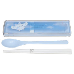 Japan Sanrio Chopsticks 18cm & Spoon with Case - Cinnamoroll & Milk / Sky
