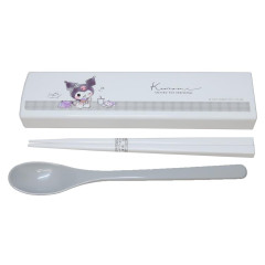 Japan Sanrio Chopsticks 18cm & Spoon with Case - Kuromi / Room