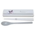 Japan Sanrio Chopsticks 18cm & Spoon with Case - Kuromi / Room - 1