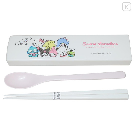 Japan Sanrio Chopsticks 18cm & Spoon with Case - Characters / White - 1