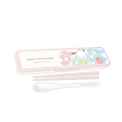 Japan Sanrio Chopsticks 18cm & Spoon with Case - Hangyodon & My Melody & Pochacco / Latte Bear Baby