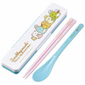 Japan San-X Chopsticks 18cm & Spoon with Case - Sumikko Gurashi / Blue & Pink - 1