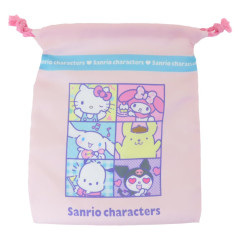 Japan Sanrio Drawstring Bag - Characters / Light Pink