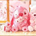 Japan Disney Store Fluffy Plush Keychain - Stitch Hug Scrump : Sakura Series - 3