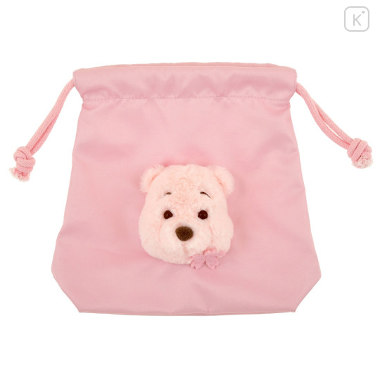 Japan Disney Store Drawstring Bag - Winnie the Pooh / Plush Face / Sakura Series - 2