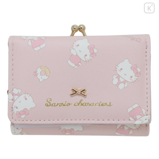 Japan Sanrio Trifold Wallet - Hello Kitty / Light Pink & Gold Ribbon - 1
