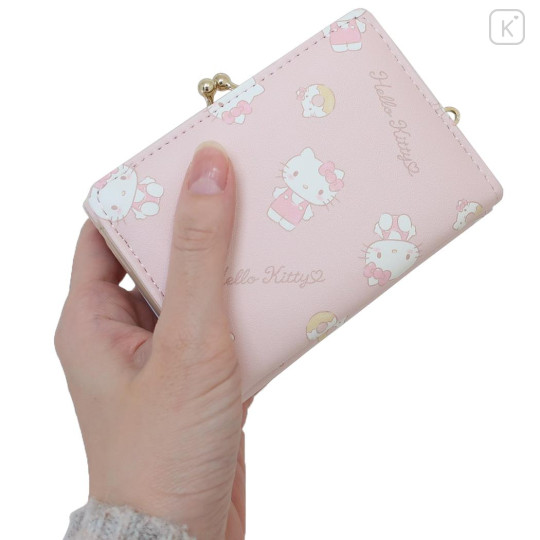 Japan Sanrio Trifold Wallet - Hello Kitty / Light Pink & Gold Ribbon - 2