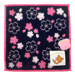 Japan San-X Jacquard Towel Handkerchief - Rilakkuma / Sakura Series / Black