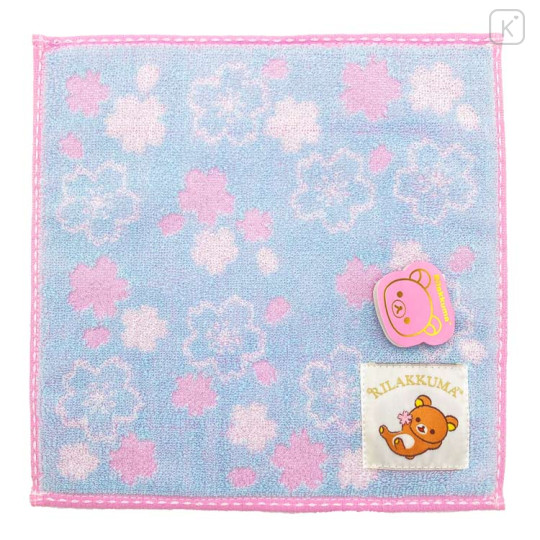 Japan San-X Jacquard Towel Handkerchief - Rilakkuma / Sakura Series / Sky Blue - 1