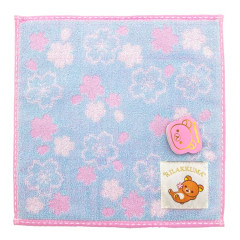 Japan San-X Jacquard Towel Handkerchief - Rilakkuma / Sakura Series / Sky Blue