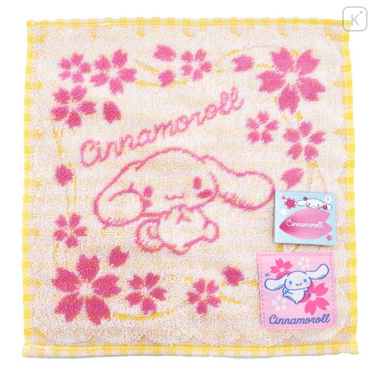 Japan Sanrio Jacquard Towel Handkerchief - Cinnamoroll / Sakura Series / Yellow - 1