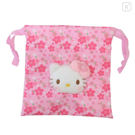 Japan Sanrio Drawstring Pouch - Hello Kitty / Sakura Kimono / Pink - 1