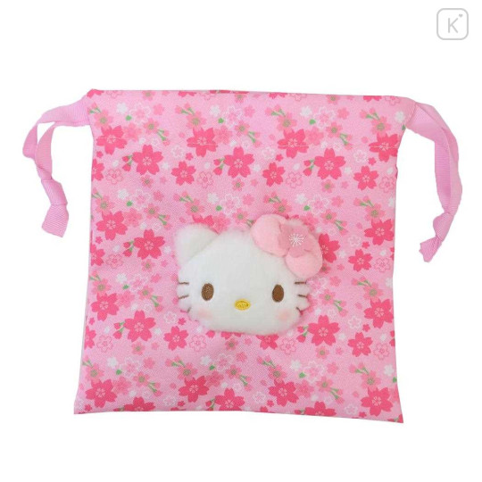 Japan Sanrio Plush Drawstring Pouch - Hello Kitty : Sakura Kimono Pink - 1
