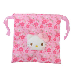 Japan Sanrio Drawstring Pouch - Hello Kitty / Sakura Kimono / Pink