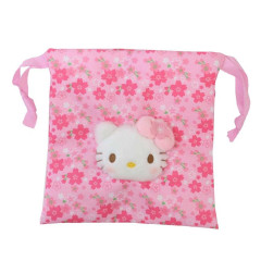 Japan Sanrio Plush Drawstring Pouch - Hello Kitty : Sakura Kimono Pink